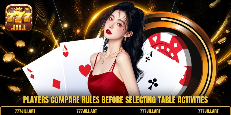 Players compare rules before selecting table activities